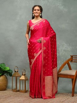 MEENA BAZAAR - Printed Pink Saree without Blouse
