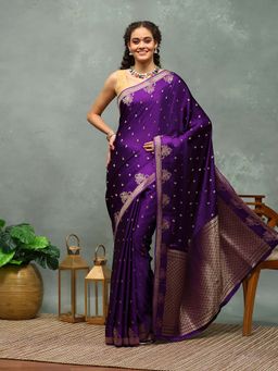 MEENA BAZAAR - Woven Purple Saree without Blouse