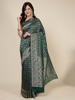 MEENA BAZAAR - Woven Green Saree without Blouse