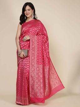 MEENA BAZAAR - Woven Pink Saree without Blouse