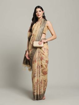 MEENA BAZAAR - Woven Beige Saree without Blouse