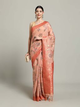 MEENA BAZAAR - Woven Peach Saree without Blouse
