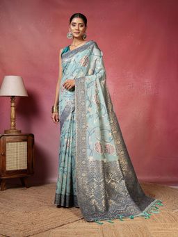 MEENA BAZAAR - Woven Green Saree without Blouse