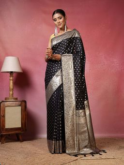 MEENA BAZAAR - Woven Black Saree without Blouse