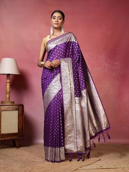 MEENA BAZAAR - Woven Purple Saree without Blouse