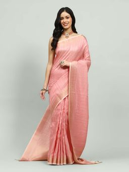 MEENA BAZAAR - Woven Pink Saree without Blouse