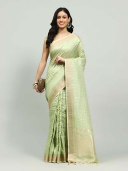 MEENA BAZAAR - Woven Green Saree without Blouse