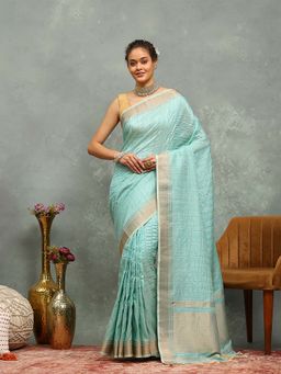 MEENA BAZAAR - Woven Green Saree without Blouse