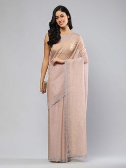 MEENA BAZAAR - Embellished Pink Saree without Blouse