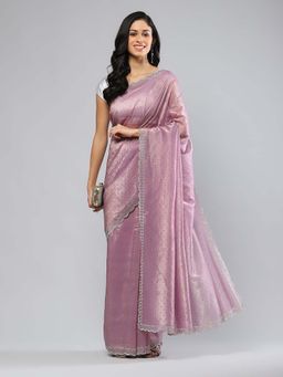 MEENA BAZAAR - Embellished Purple Saree without Blouse