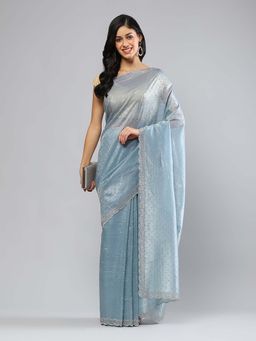 MEENA BAZAAR - Embellished Blue Saree without Blouse