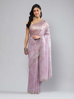 MEENA BAZAAR - Embellished Purple Saree without Blouse