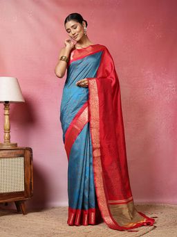 MEENA BAZAAR - Printed Blue Saree without Blouse