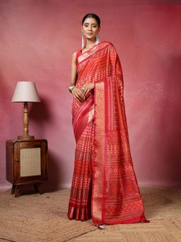 MEENA BAZAAR - Printed Maroon Saree without Blouse