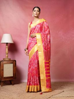 MEENA BAZAAR - Printed Pink Saree without Blouse