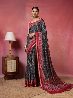 MEENA BAZAAR - Printed Blue Saree without Blouse