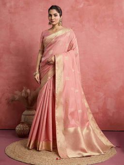 MEENA BAZAAR - Woven Peach Saree without Blouse