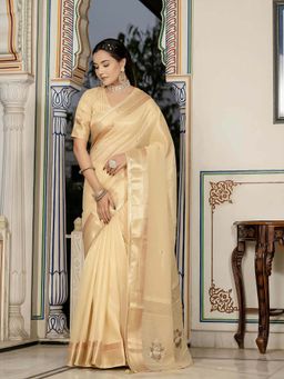 MEENA BAZAAR - Embroidered Yellow Saree without Blouse