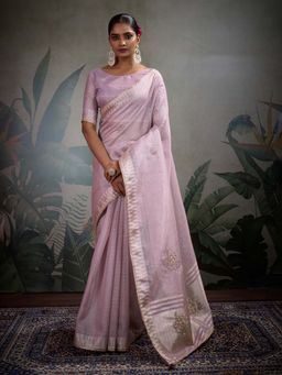 MEENA BAZAAR - Embroidered Lavender Saree without Blouse