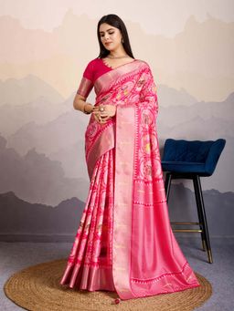 MEENA BAZAAR - Woven Pink Saree without Blouse