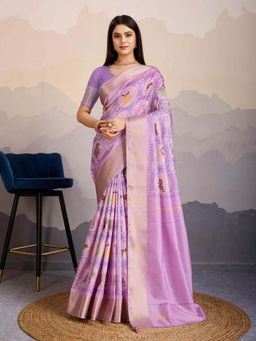MEENA BAZAAR - Woven Mauve Saree without Blouse