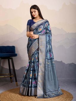MEENA BAZAAR - Woven Grey Saree without Blouse