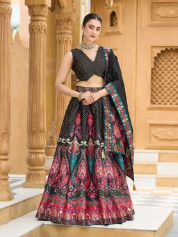 PURVAJA - Black Women Zari Jacquard Stitched Lehenga with Unstitched Choli and Dupatta