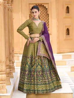 PURVAJA - Green Zari Kanjivaram Stitched Lehenga with Unstitched Choli and Dupatta
