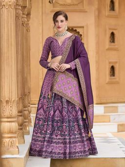 PURVAJA - Purple Kanjivaram Embellished Stitched Lehenga with Unstitched Choli and Dupatta