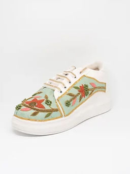 The Saree Sneakers - Mint Green Garden Threadwork Sneakers