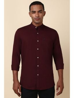 Allen Solly - Men Maroon Solid Full Sleeves Regular Fit Casual Shirt