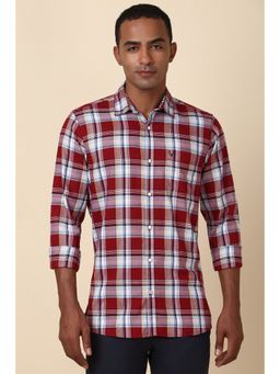 Allen Solly - Men Maroon Checks Full Sleeves Regular Fit Casual Shirt