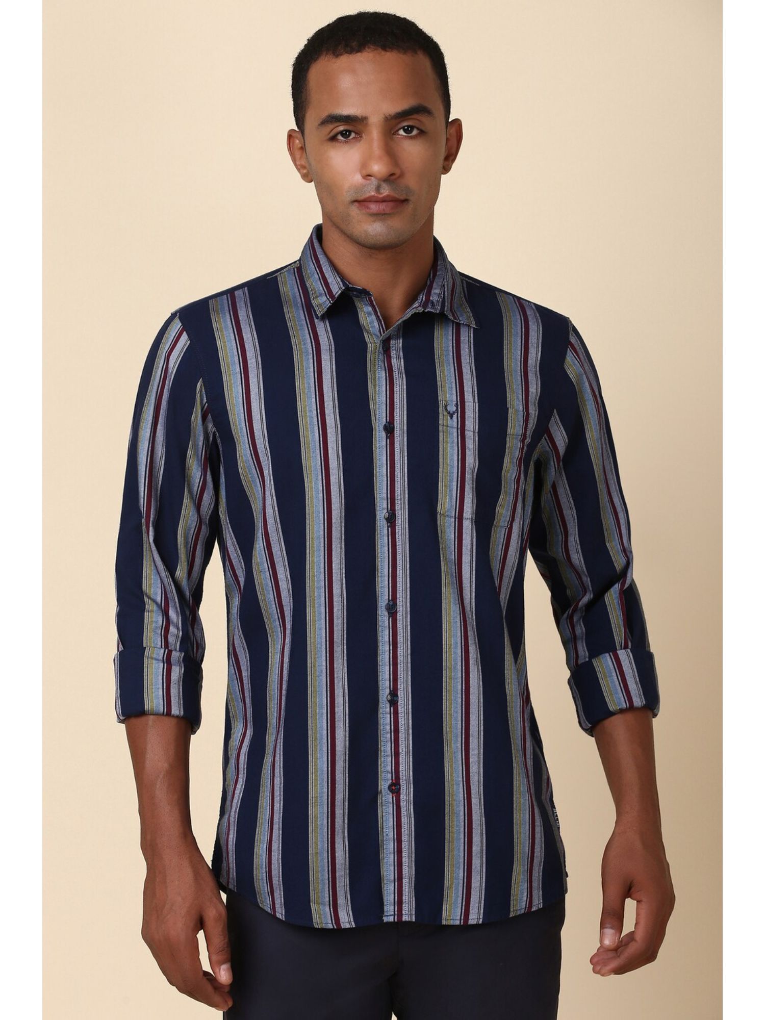 Buy Allen Solly Men Multi-Color Stripes Full Sleeves Regular Fit