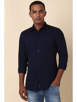 Allen Solly - Men Navy Blue Solid Full Sleeves Regular Fit Casual Shirt