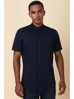 Allen Solly - Men Navy Blue Solid Half Sleeves Regular Fit Casual Shirt