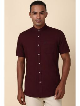 Allen Solly - Men Maroon Solid Half Sleeves Regular Fit Casual Shirt