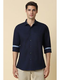 Allen Solly - Men Navy Blue Solid Full Sleeves Slim Fit Casual Shirt
