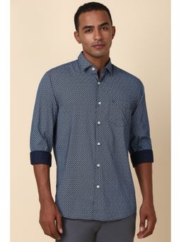 Allen Solly - Men Navy Blue Printed Full Sleeves Slim Fit Casual Shirt