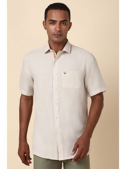 Allen Solly - Men Beige Solid Half Sleeves Slim Fit Casual Shirt