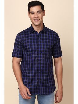 Allen Solly - Men Navy Blue Checks Half Sleeves Slim Fit Casual Shirt