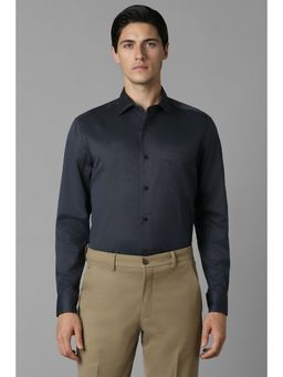 Louis Philippe - Men Navy Blue Textured Full Sleeves Regular Fit Formal Shirt