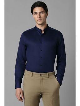 Louis Philippe - Men Navy Blue Solid Full Sleeves Slim Fit Formal Shirt
