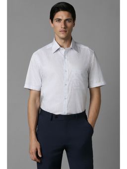 Louis Philippe - Men White Stripes Half Sleeves Regular Fit Formal Shirt