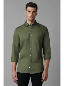 Louis Philippe - Men Olive Solid Full Sleeves Slim Fit Casual Shirt