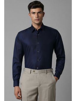 Louis Philippe - Men Navy Blue Printed Full Sleeves Regular Fit Formal Shirt