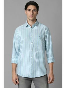 Louis Philippe - Men Blue Stripes Full Sleeves Slim Fit Casual Shirt