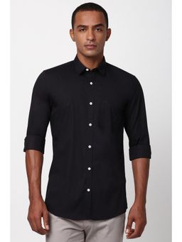 Peter England - Men Black Solid Full Sleeves Slim Fit Casual Shirt