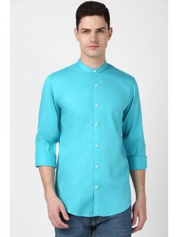 Peter England - Men Aqua Solid Full Sleeves Slim Fit Casual Shirt