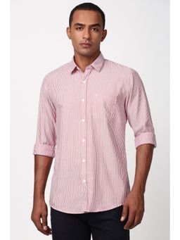 Peter England - Men Pink Stripes Full Sleeves Slim Fit Casual Shirt