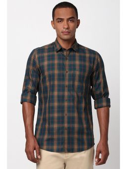 Peter England - Men Multi-Color Checks Full Sleeves Slim Fit Casual Shirt